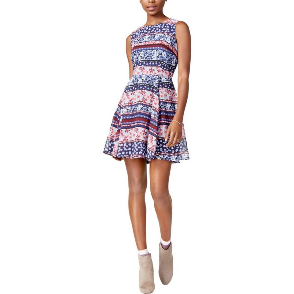 maison Jules Womens Brenden Fit & Flare A-line Dress, Blue, XXS, DM